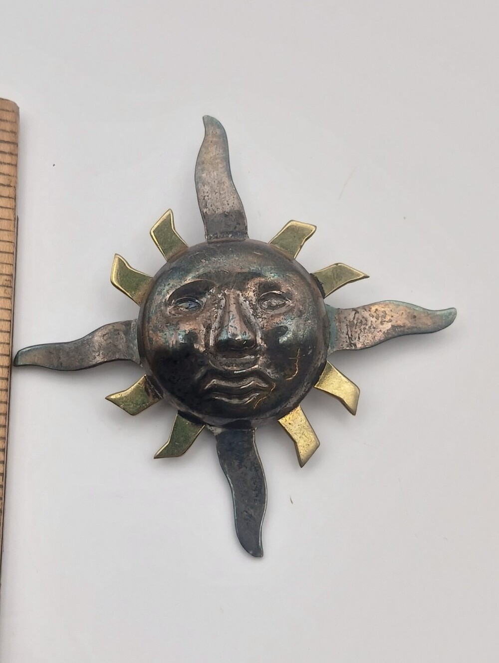 Taxco Mexico 925 2-Tone Celestial Sun Brooch Pendant